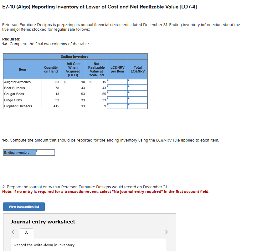 E 7 - 1 0 ( Algo ) Reporting Inventory at Lower
