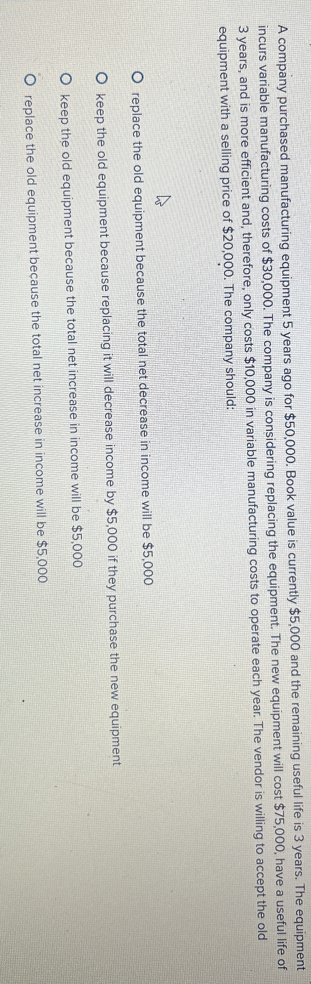 A company purchased manufacturing equipment 5