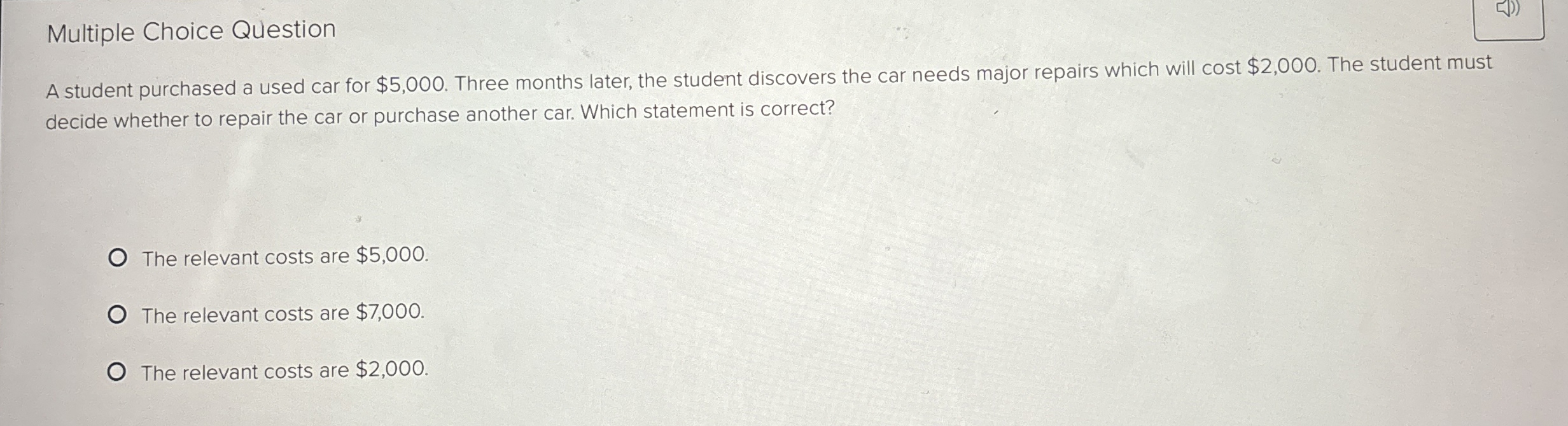 Multiple Choice Question A student purchased a