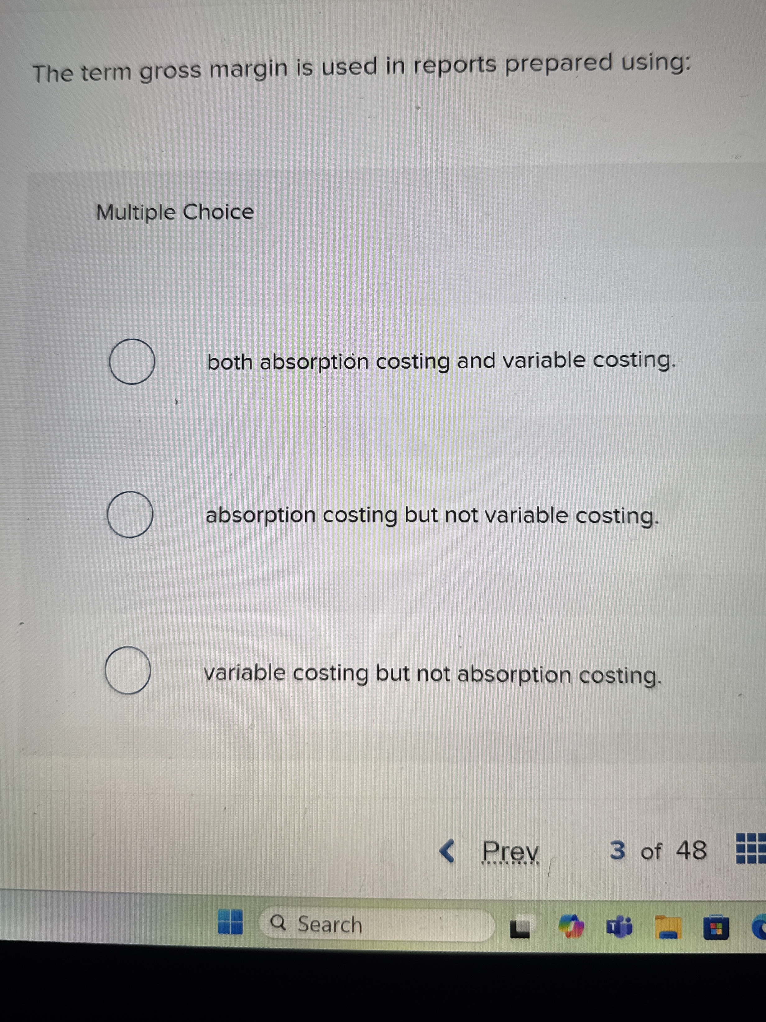 The term gross margin is used in reports prepared