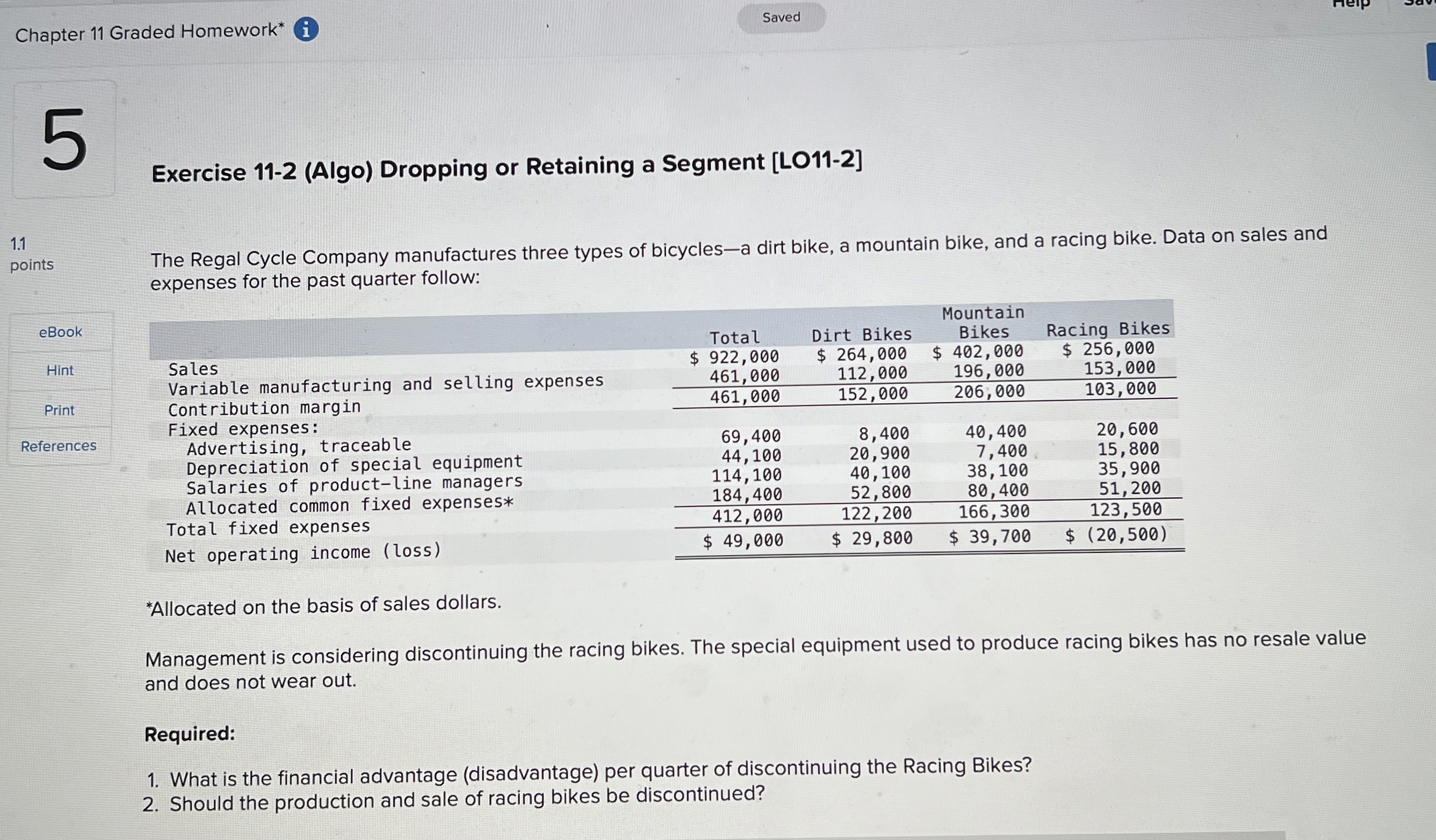 Chapter 1 1 Graded Homework * Saved ( i )
