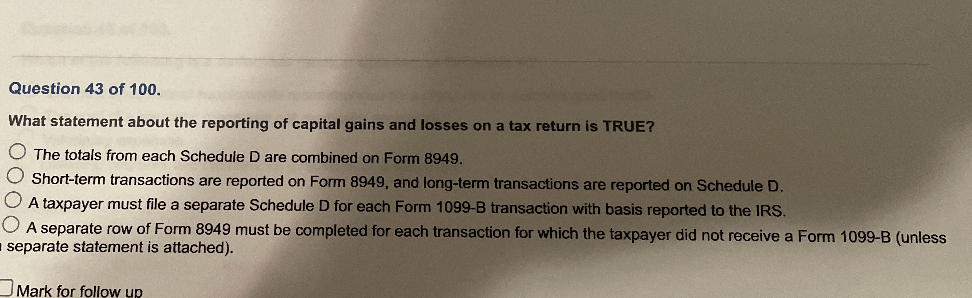 Question 4 3 of 1 0 0 . What statement about the