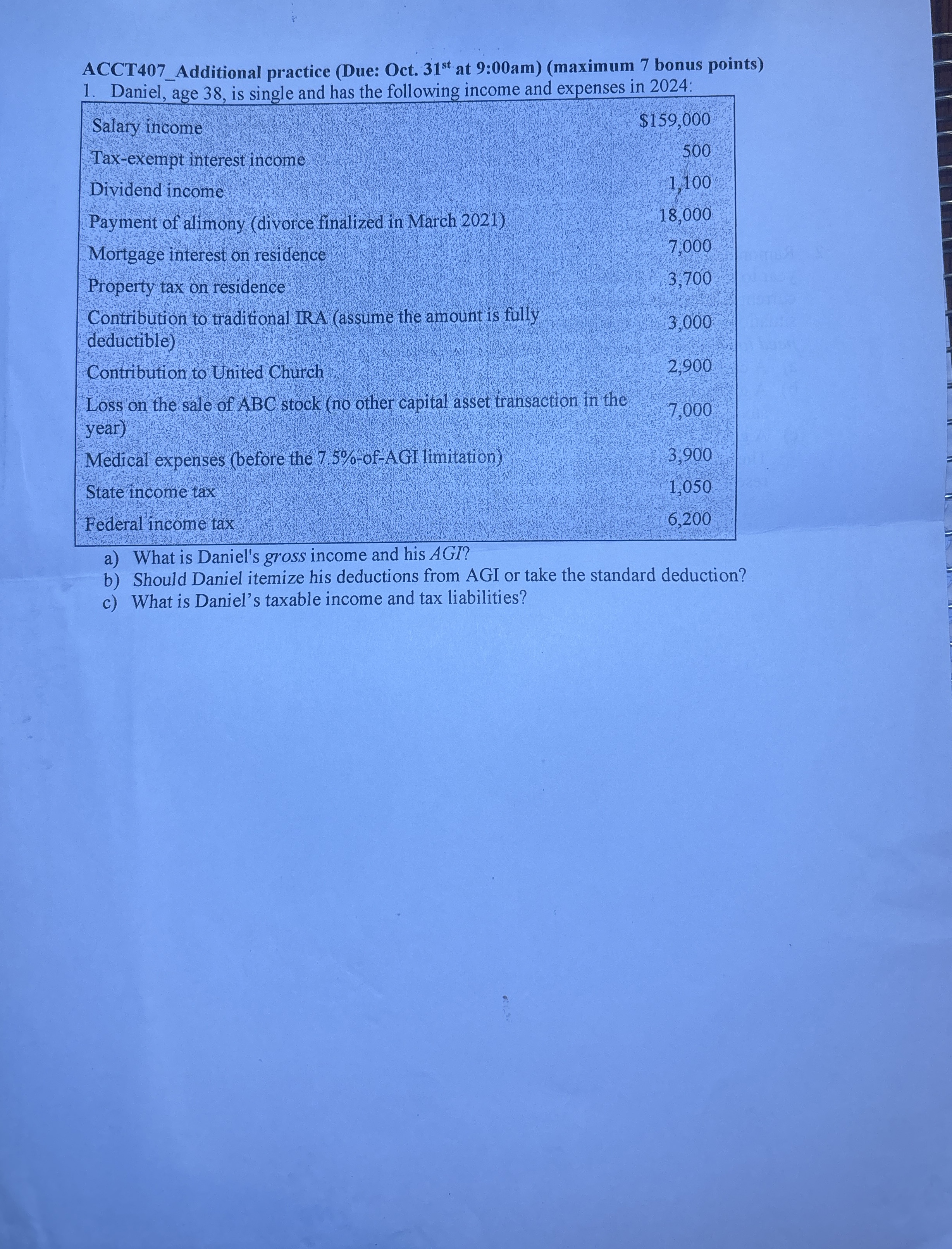 ACCT 4 0 7 _ Additional practice ( Due: Oct. 3 1