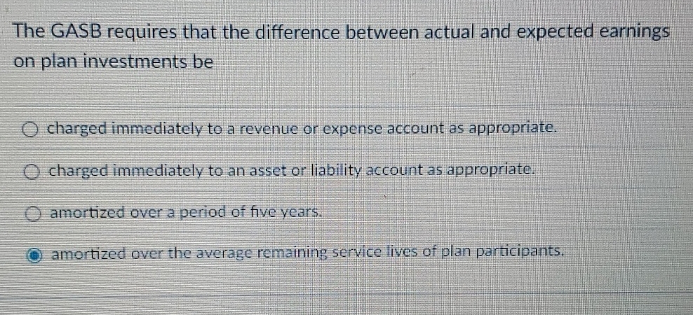 The GASB requires that the difference between