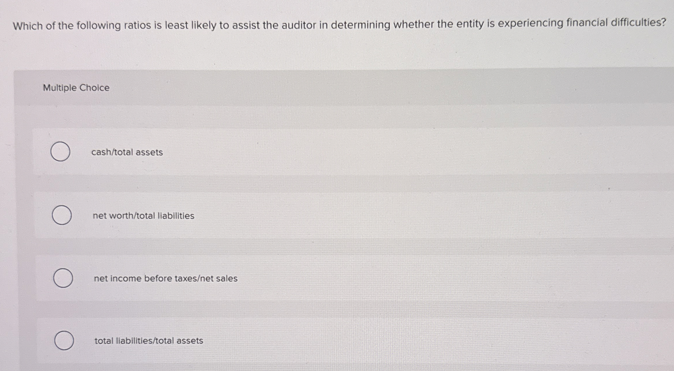 Which of the following ratios is least likely to