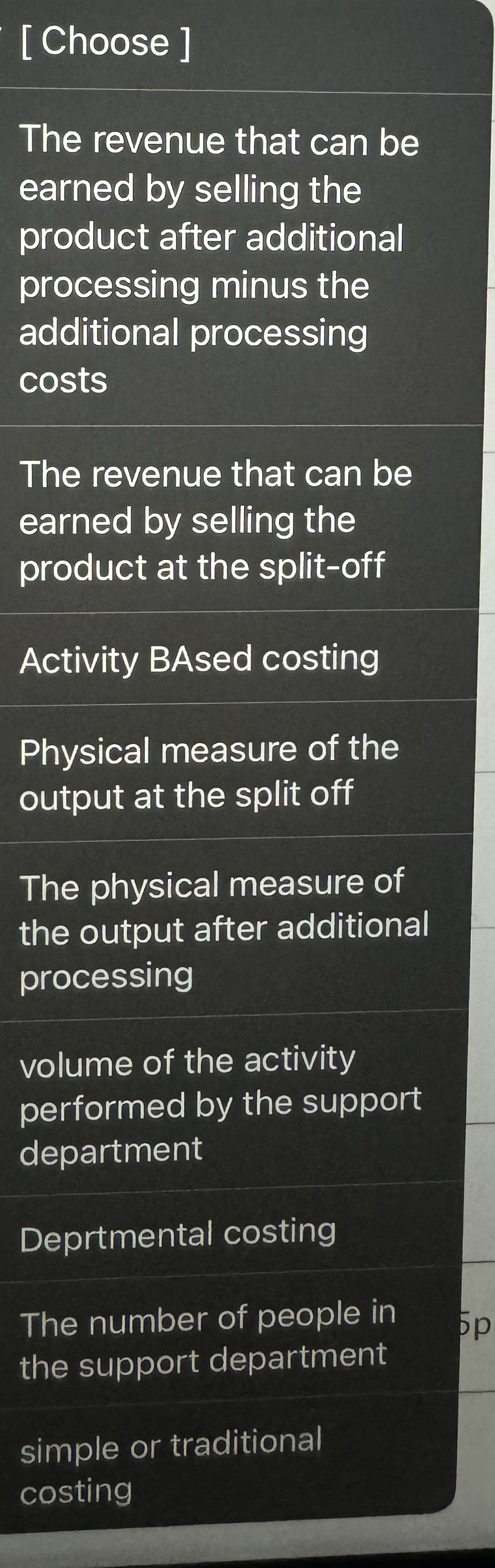 Match the following cost allocation bases