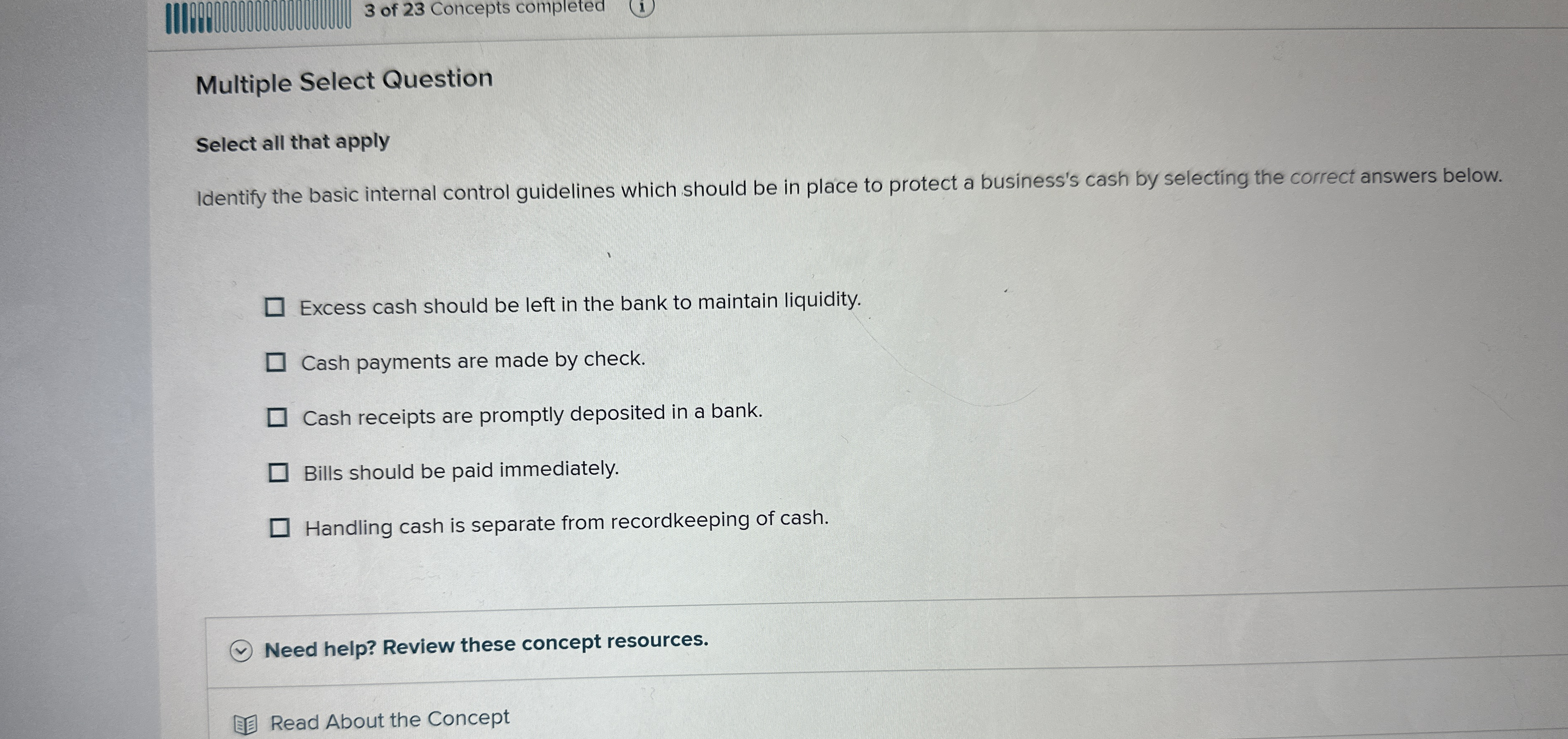3 of 2 3 Concepts completed Multiple Select