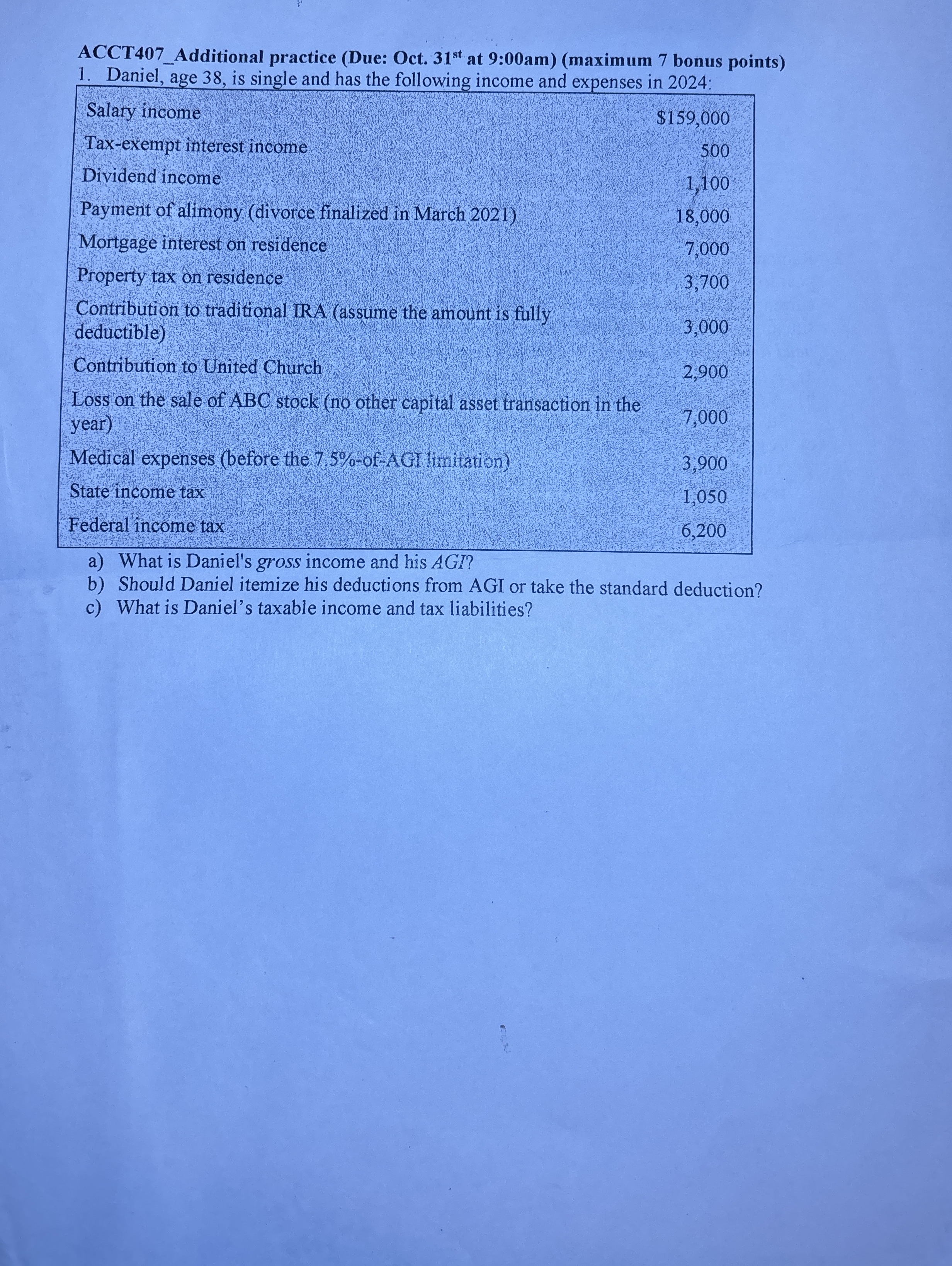 ACCT 4 0 7 _ Additional practice ( Due: Oct. 3 1