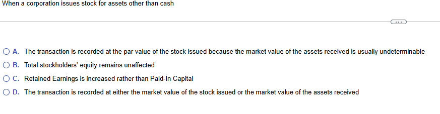 When a corporation issues stock for assets other