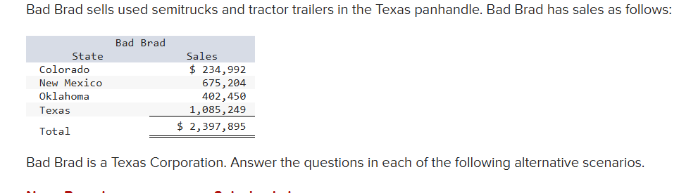 d . Bad Brad has income tax nexus in Colorado and