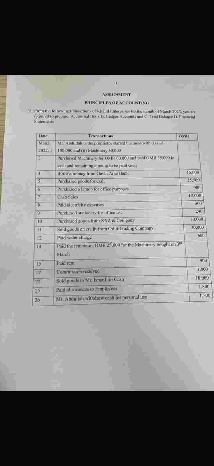 ASSIGNMENT PRINCIPLES OH ACCOENIING Staticments \