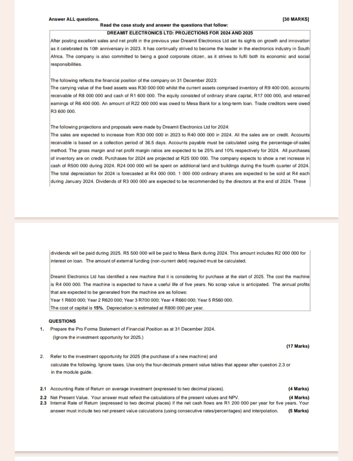 Answer ALL questions. [ 3 0 MARKS ] Read the case