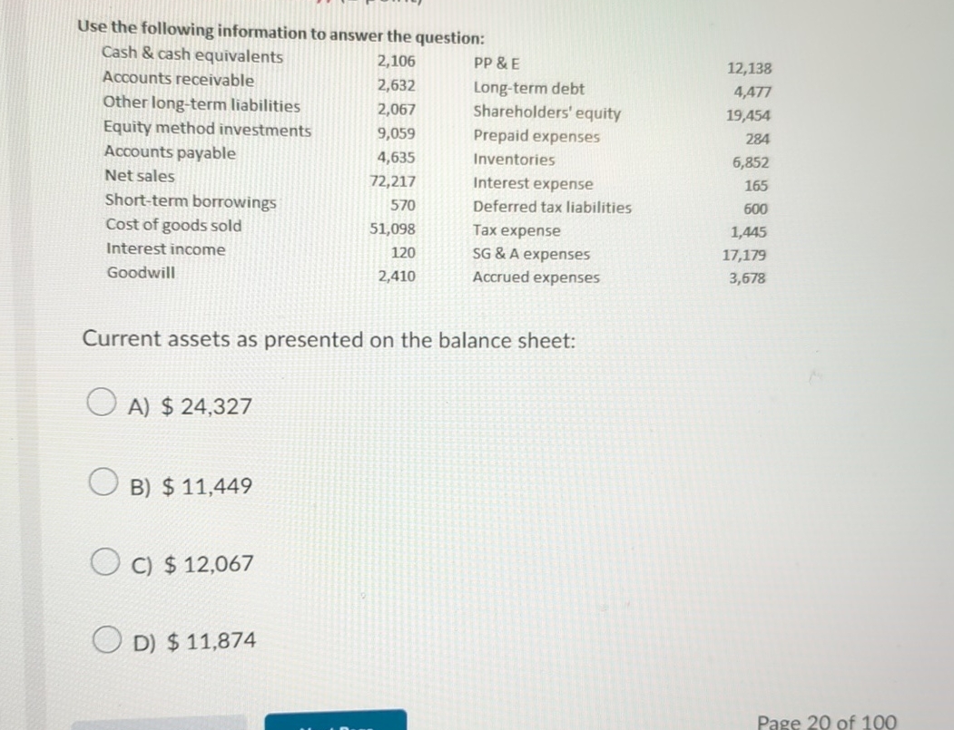 Use the following information to answer the