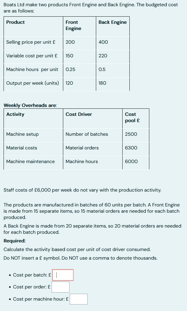 Boats Ltd make two products Front Engine and Back