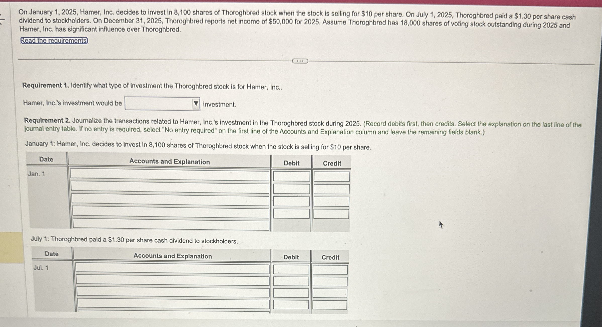 On January 1 , 2 0 2 5 , Hamer, Inc. decides to