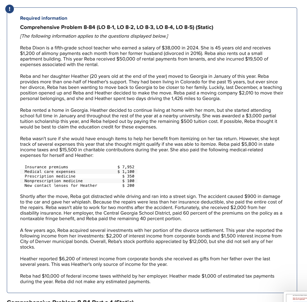 Required information Comprehensive Problem 8 - 8