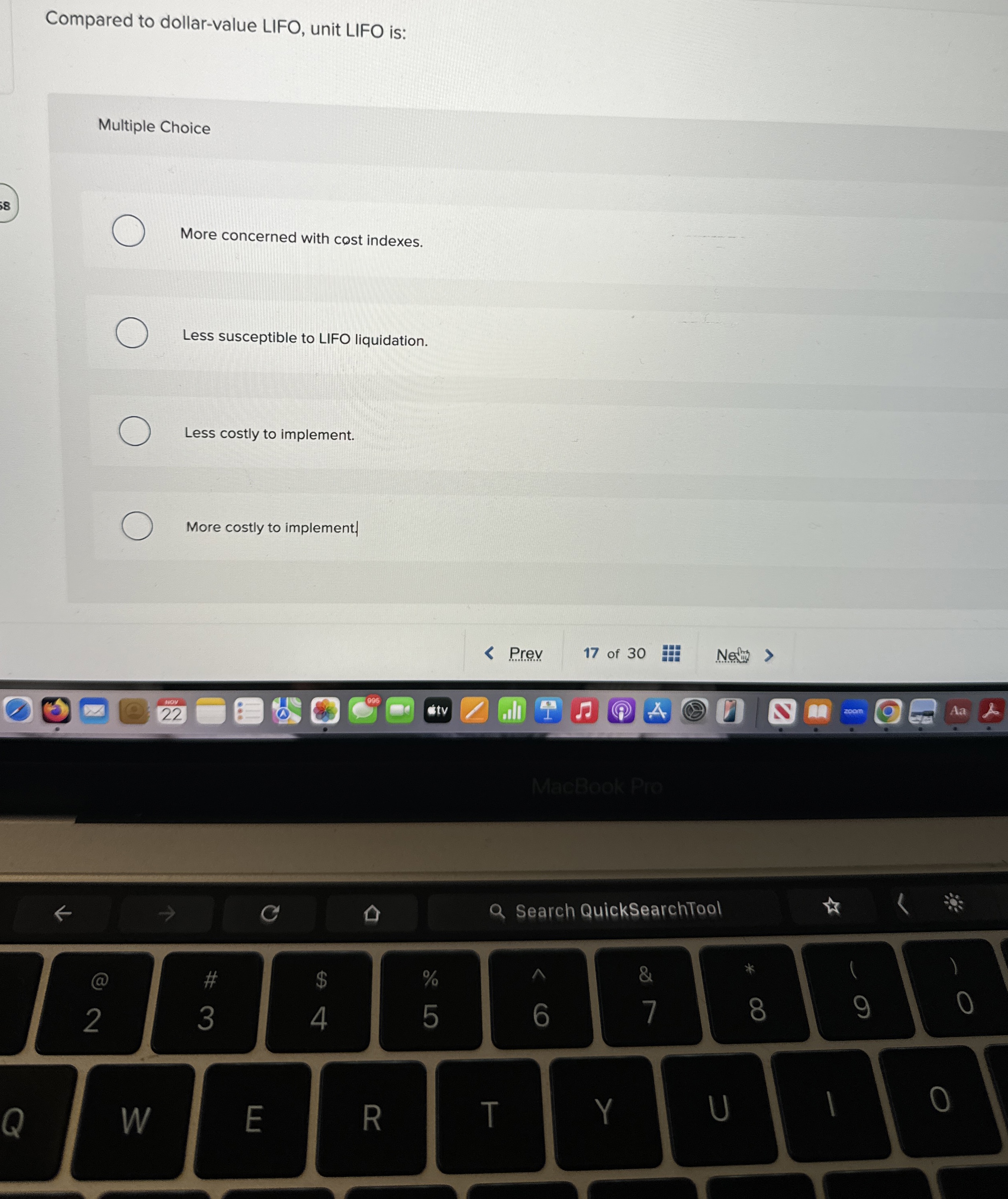Compared to dollar - value LIFO, unit LIFO is: