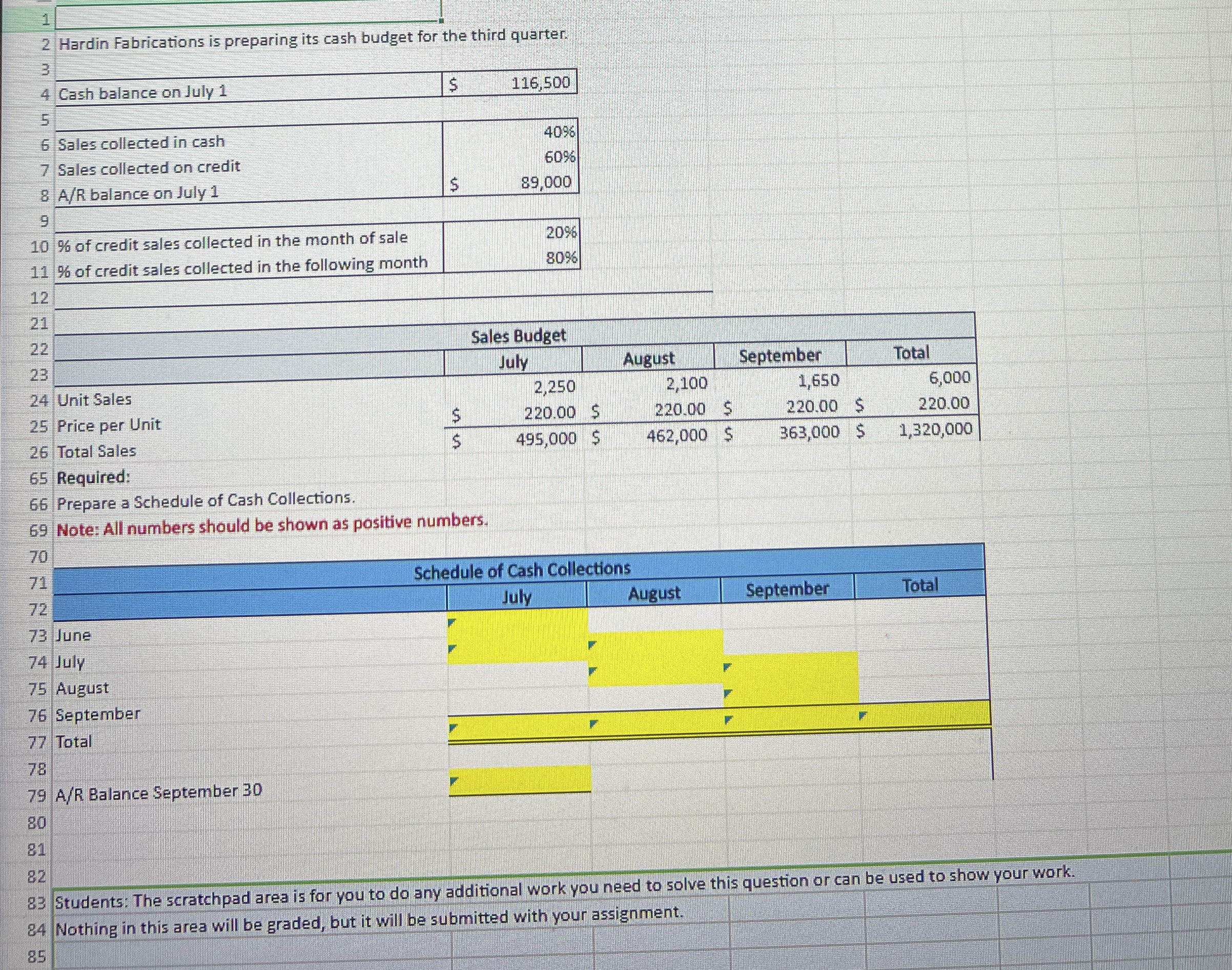 - Please use excel formula / show work THANK