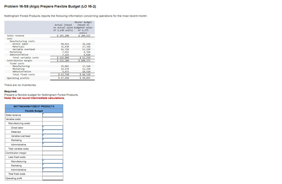 Problem 1 6 - 5 8 ( Algo ) Prepare Flexlble