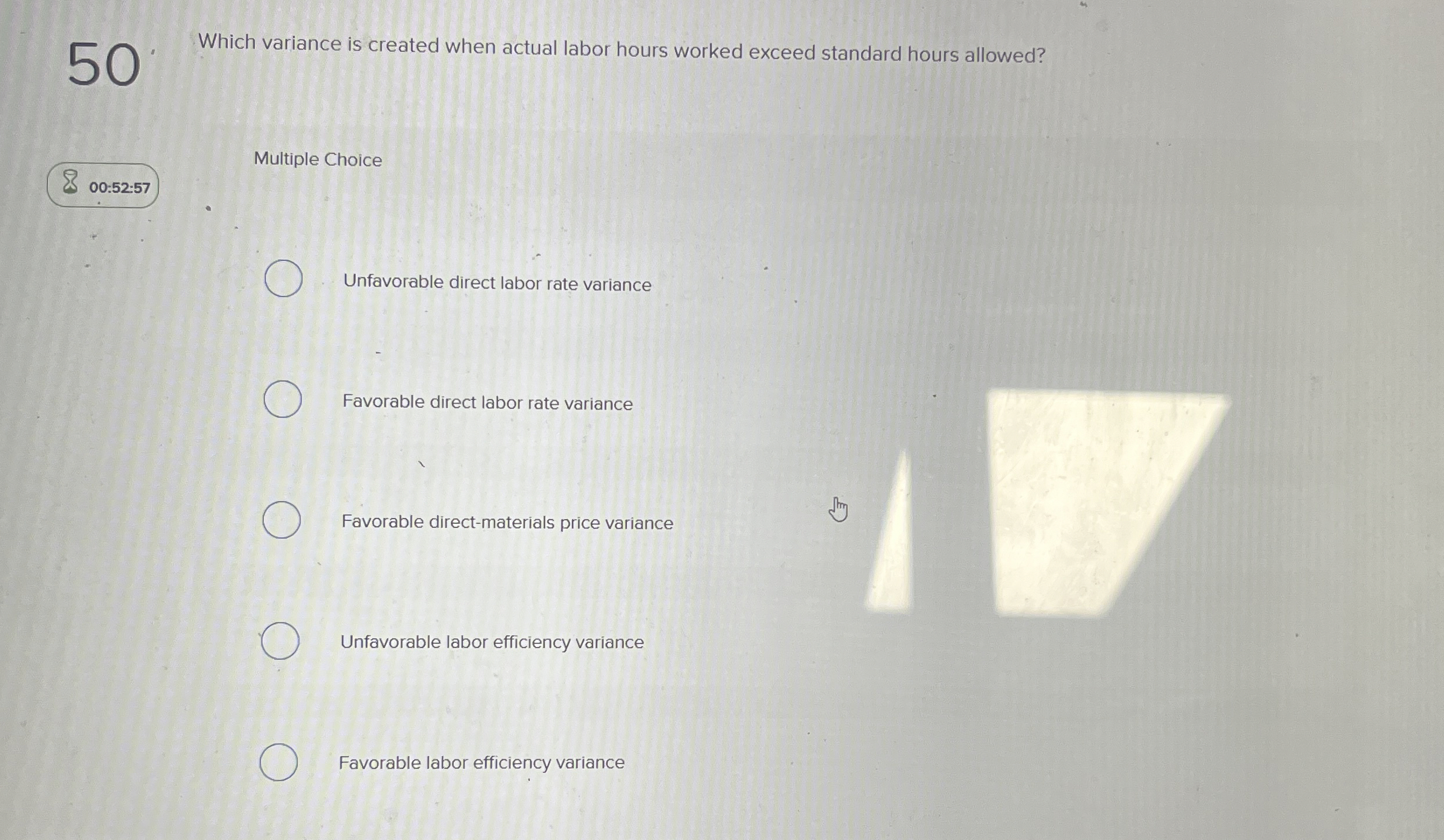 5 0 Which variance is created when actual labor