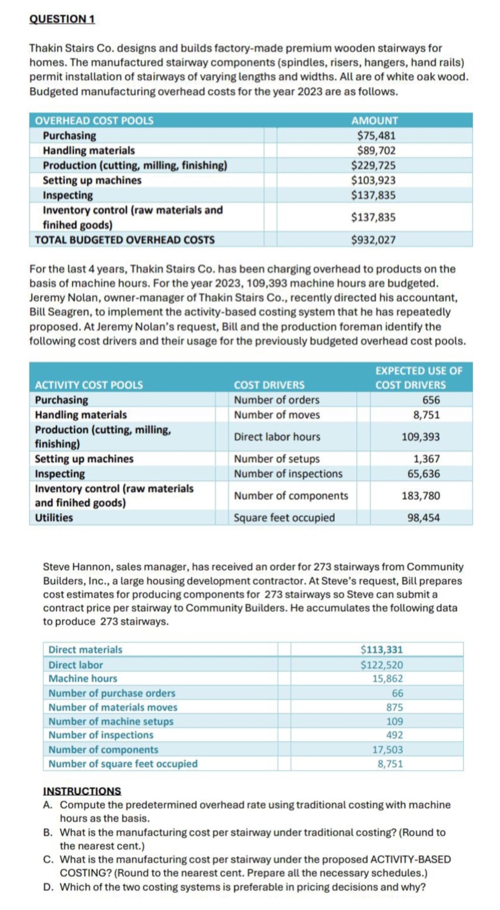 QUESTION 1 Thakin Stairs Co . designs and builds