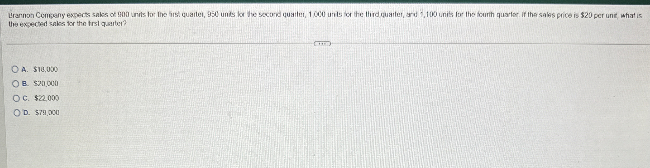 Brannon Company expects sales of 9 0 0 units for