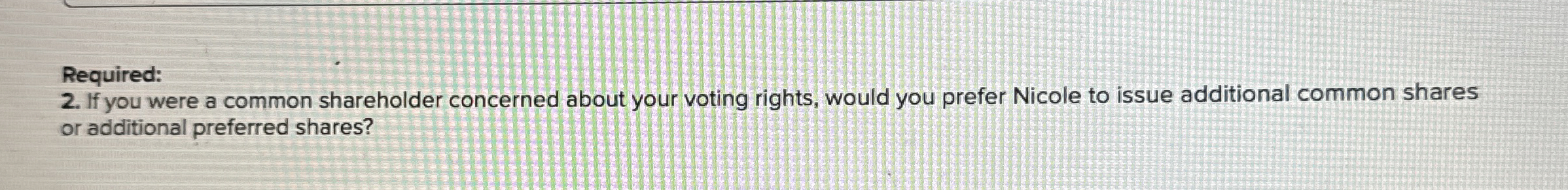 Required: 2 . If you were a common shareholder