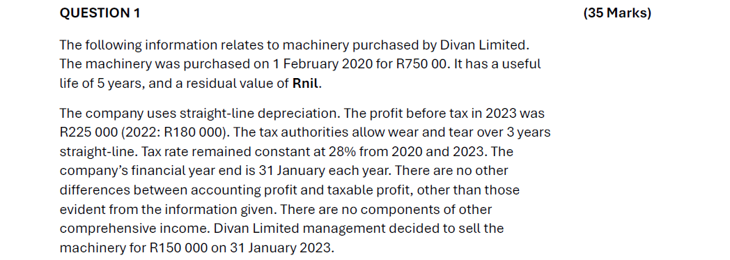 QUESTION 1 The following information relates to