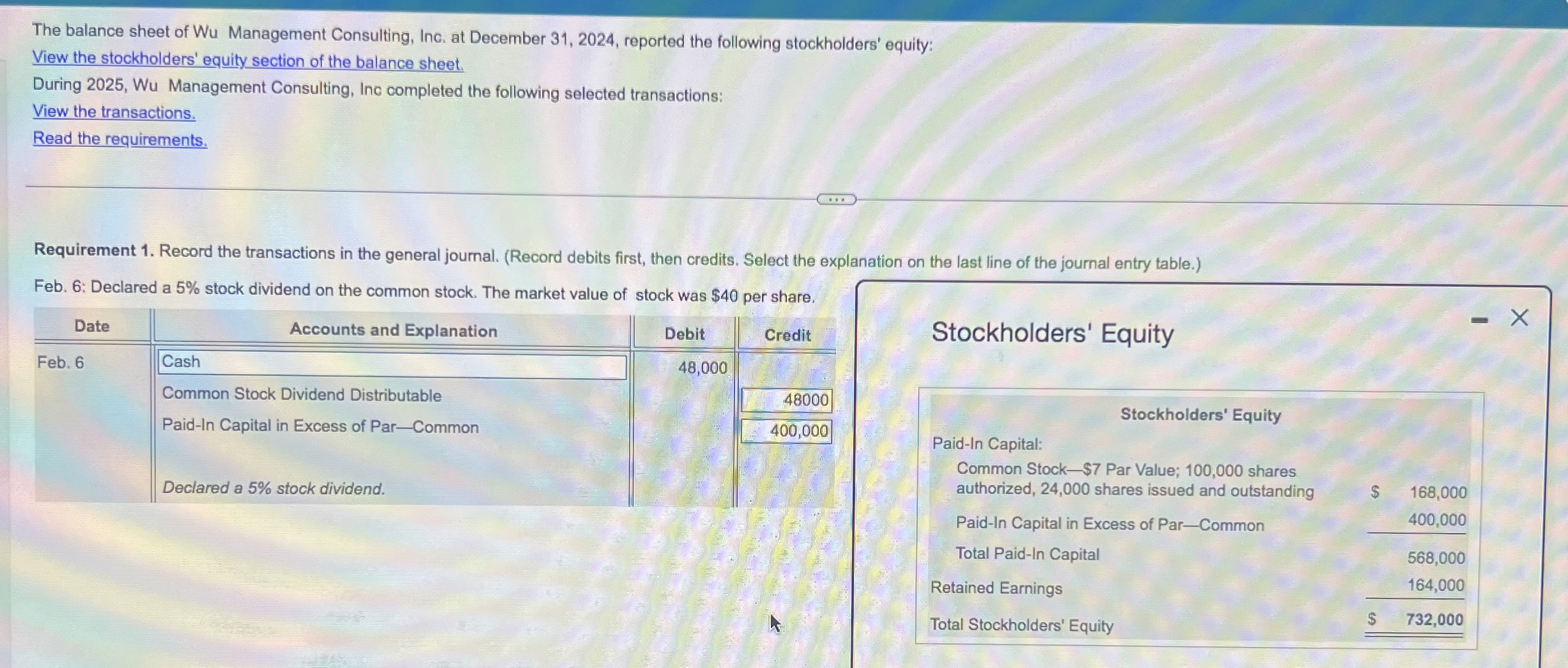The balance sheet of Wu Management Consulting,