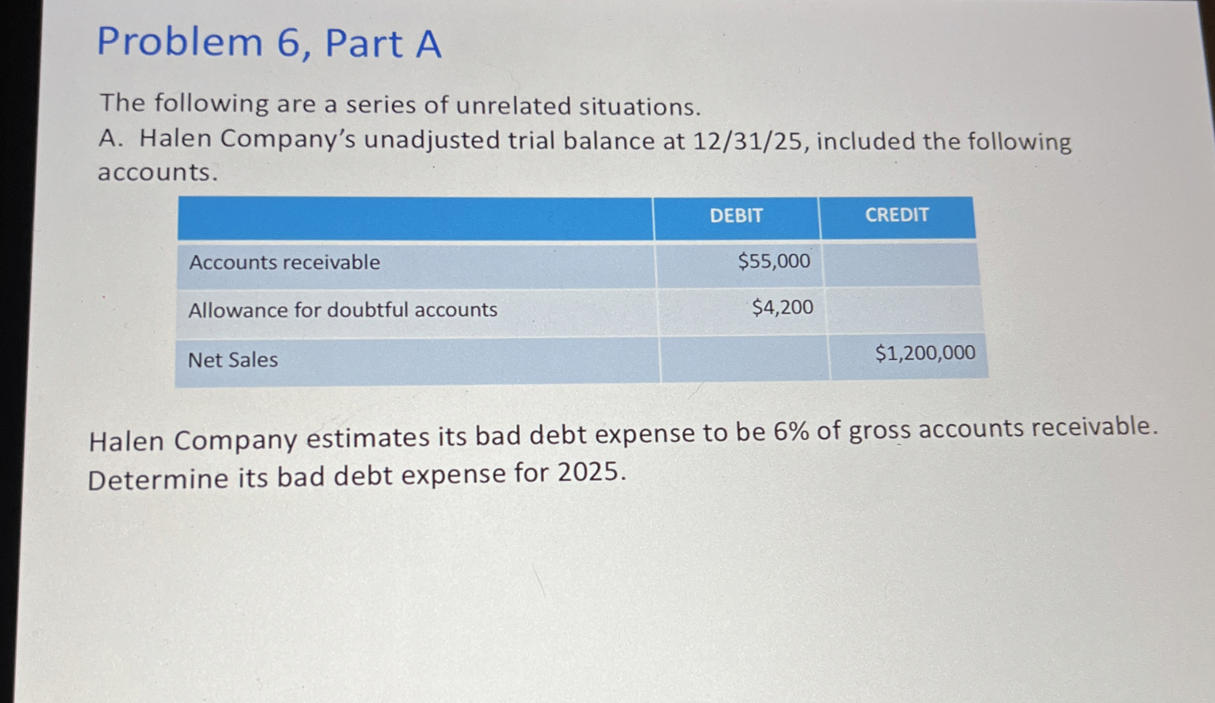 Problem 6 , Part A The following are a series of