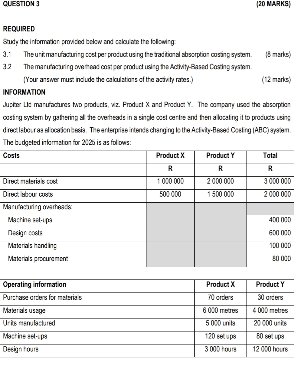 QUESTION 3 ( 2 0 MARKS ) REQUIRED Study the
