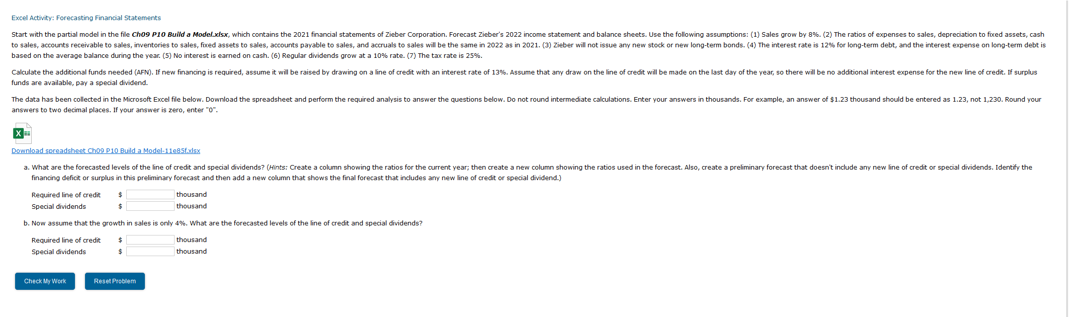 Excel Activity: Forecasting Financial Statements