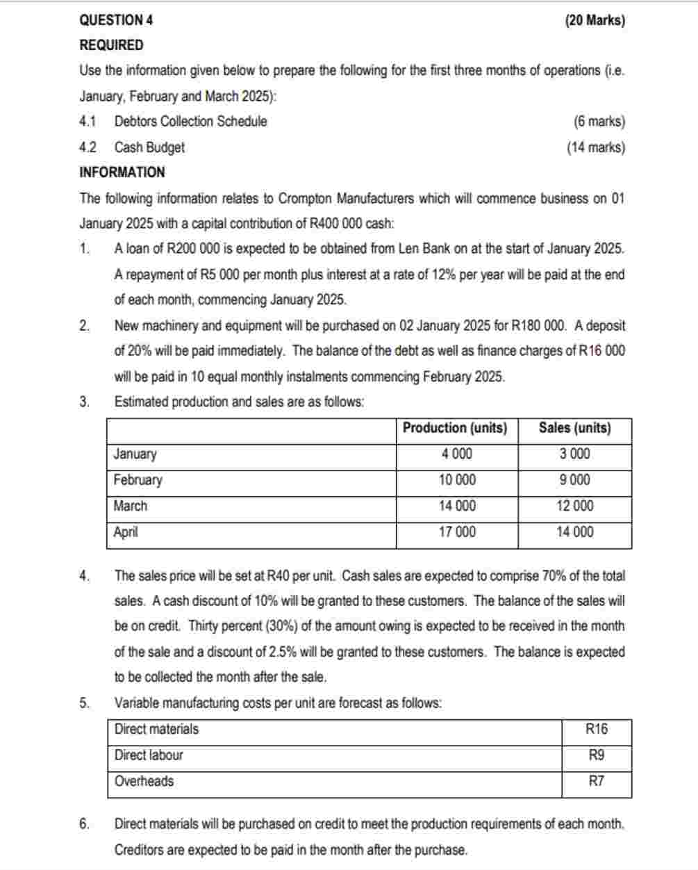 QUESTION 4 ( 2 0 Marks ) REQUIRED Use the