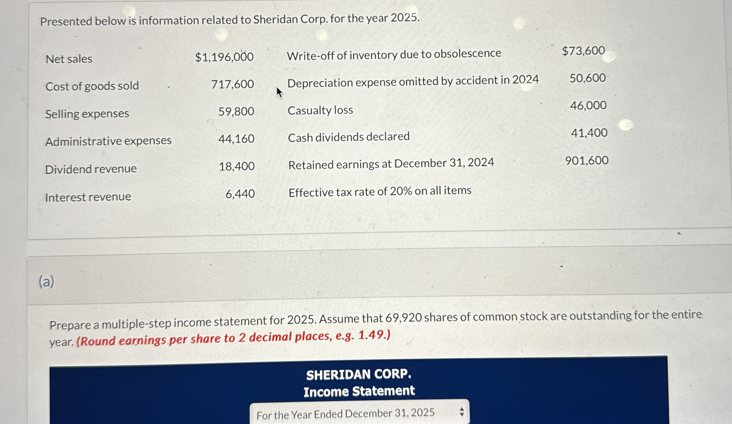 Presented below is information related to