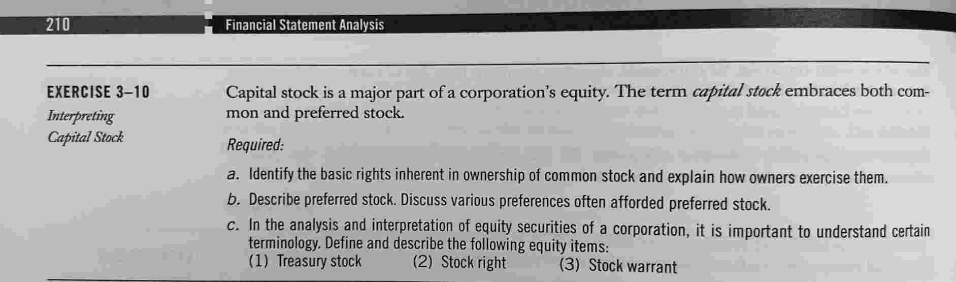 EXERCISE 3 - 1 0 Interpreting Capital Stock