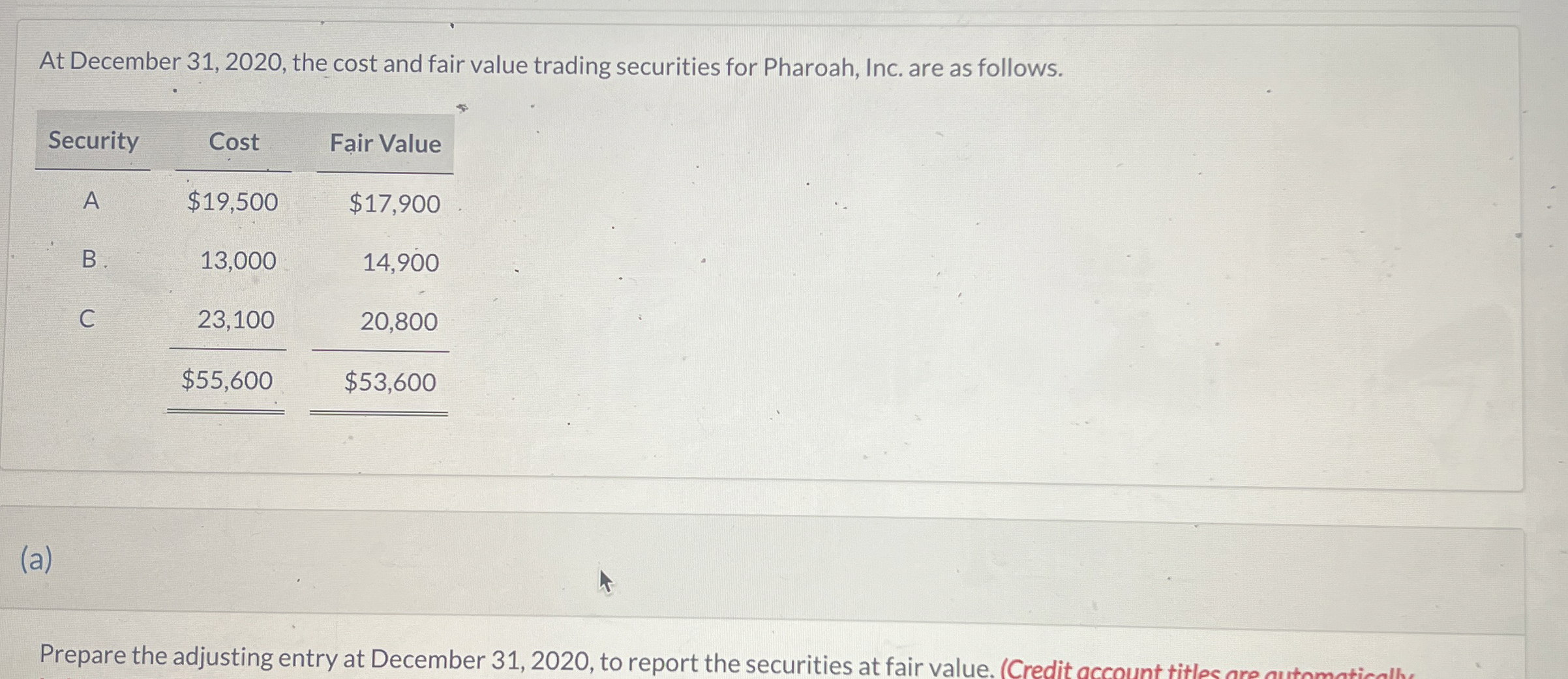 At December 3 1 , 2 0 2 0 , the cost and fair