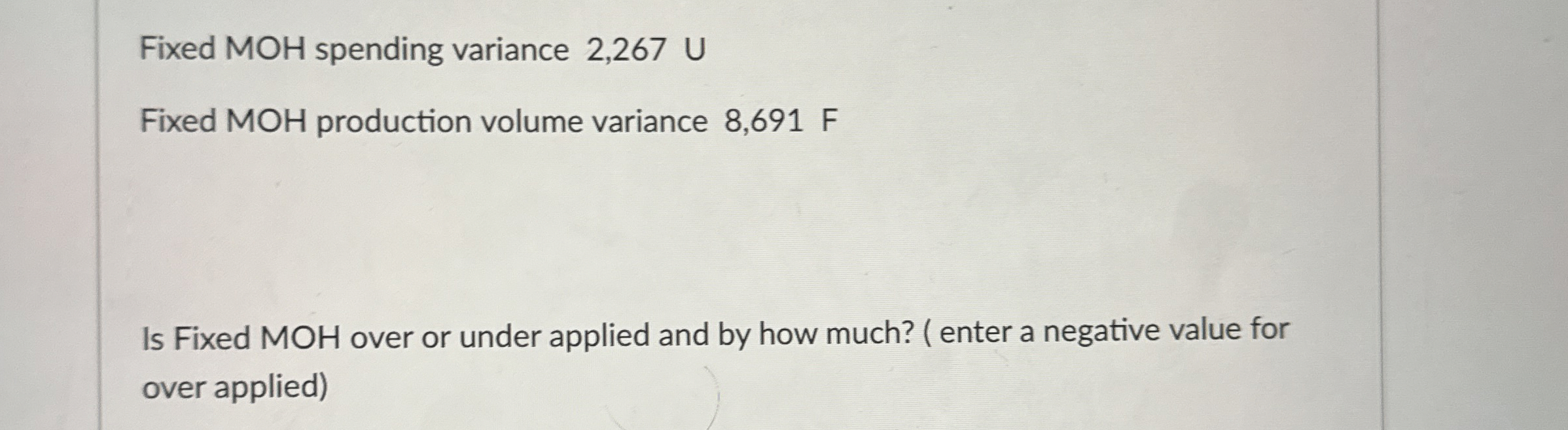 Fixed MOH spending variance 2 , 2 6 7 U Fixed MOH