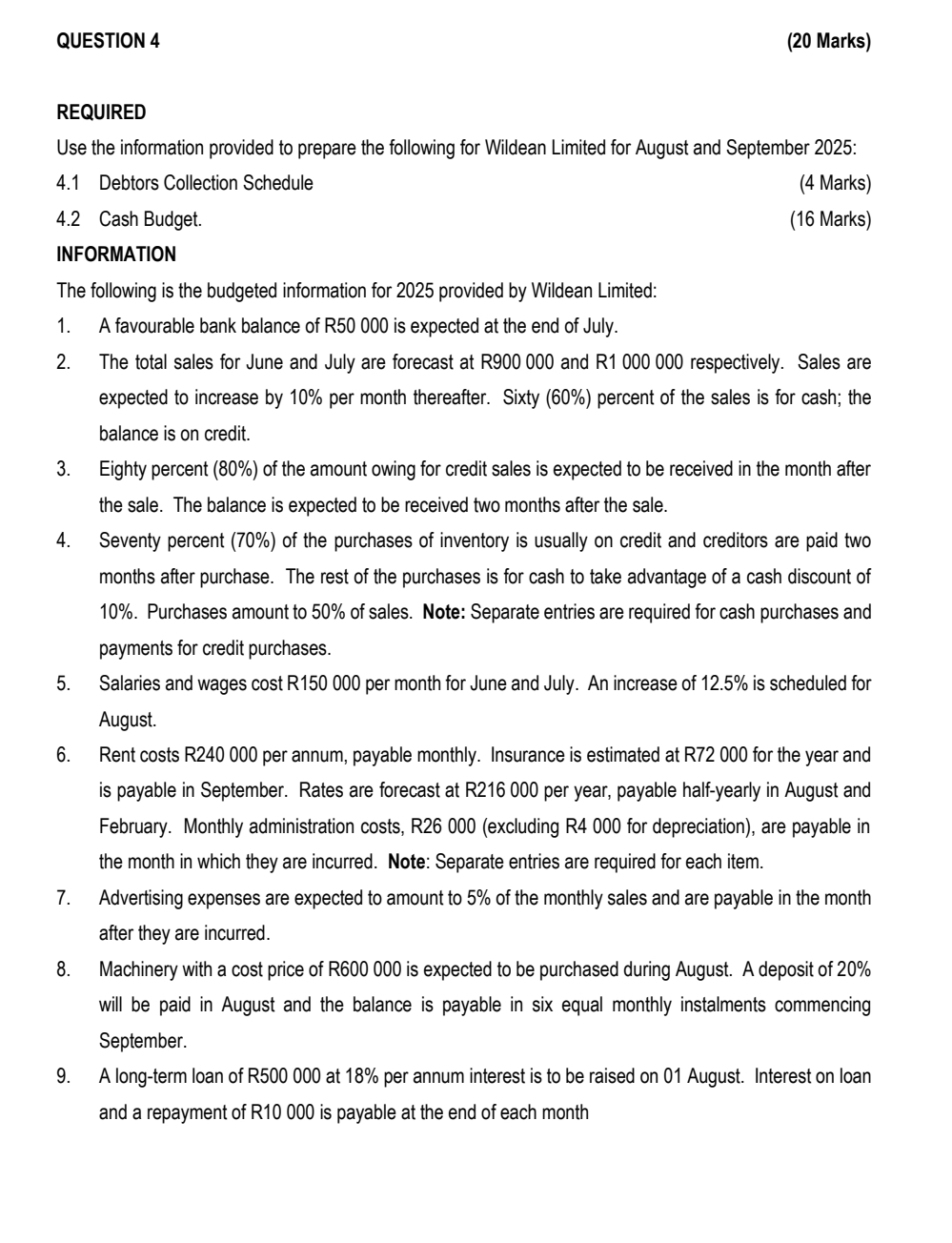 QUESTION 4 ( 2 0 Marks ) REQUIRED Use the