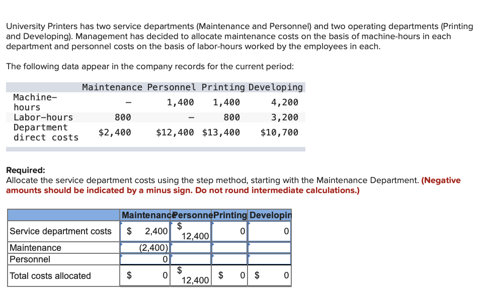 University Printers has two service departments (