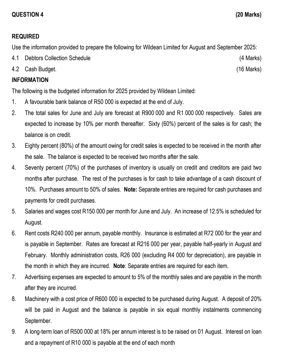 QUESTION 4 ( 2 0 Marks ) REQUIRED Use the