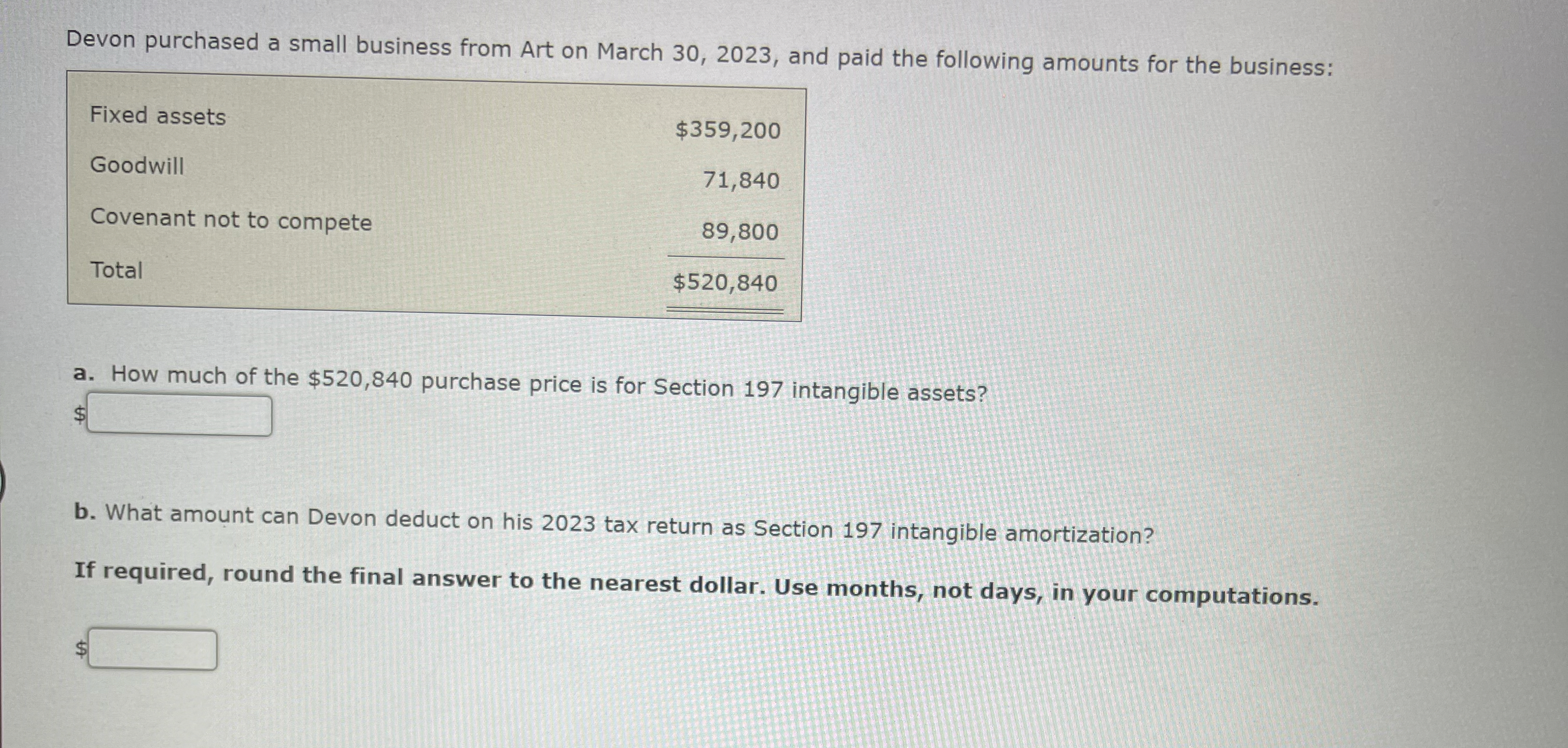 Devon purchased a small business from Art on