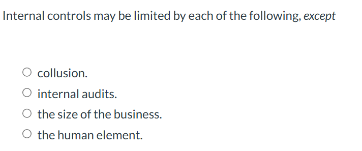 Internal controls may be limited by each of the