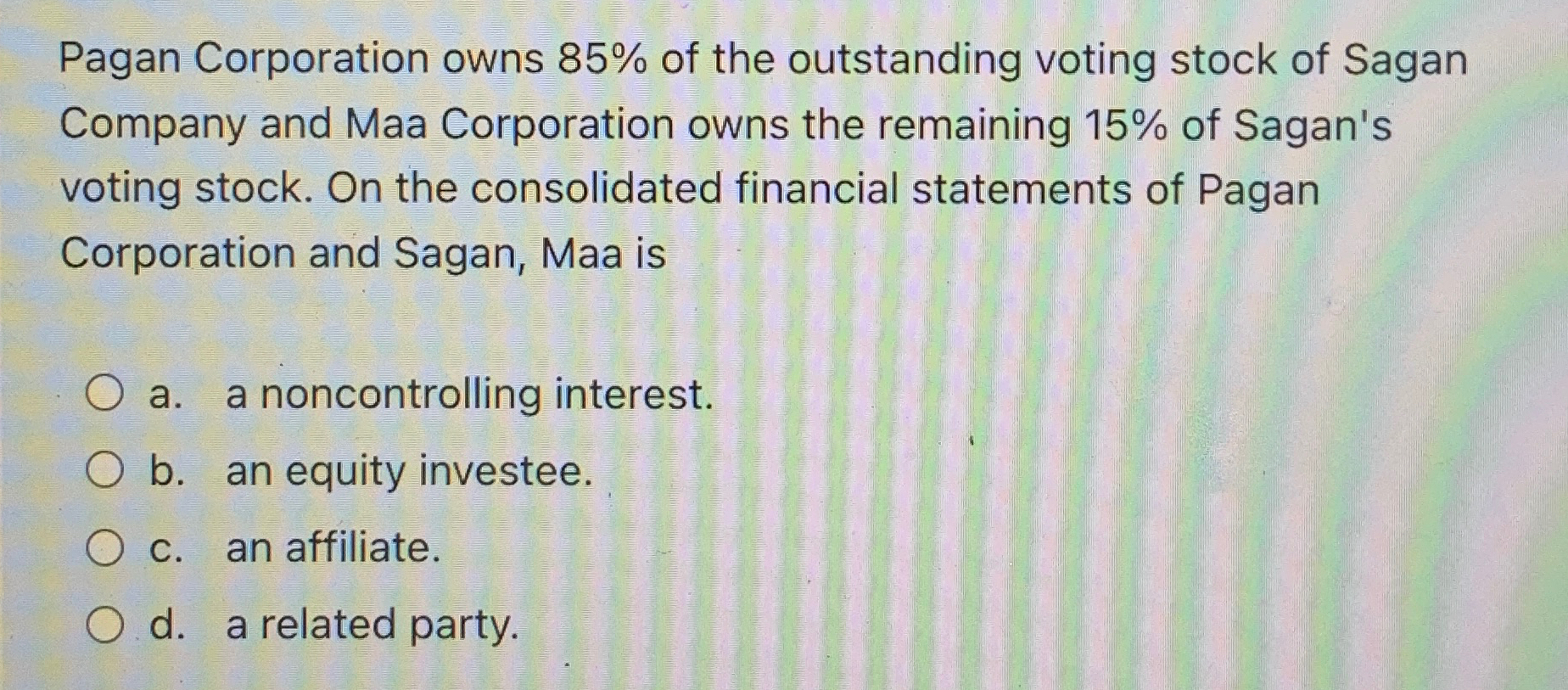 Pagan Corporation owns 8 5 % of the outstanding