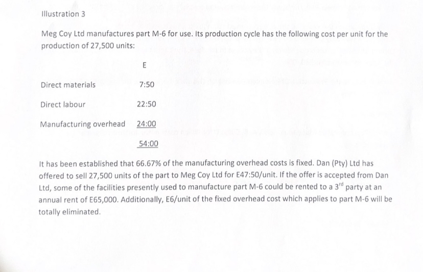 Illustration 3 Meg Coy Ltd manufactures part M -