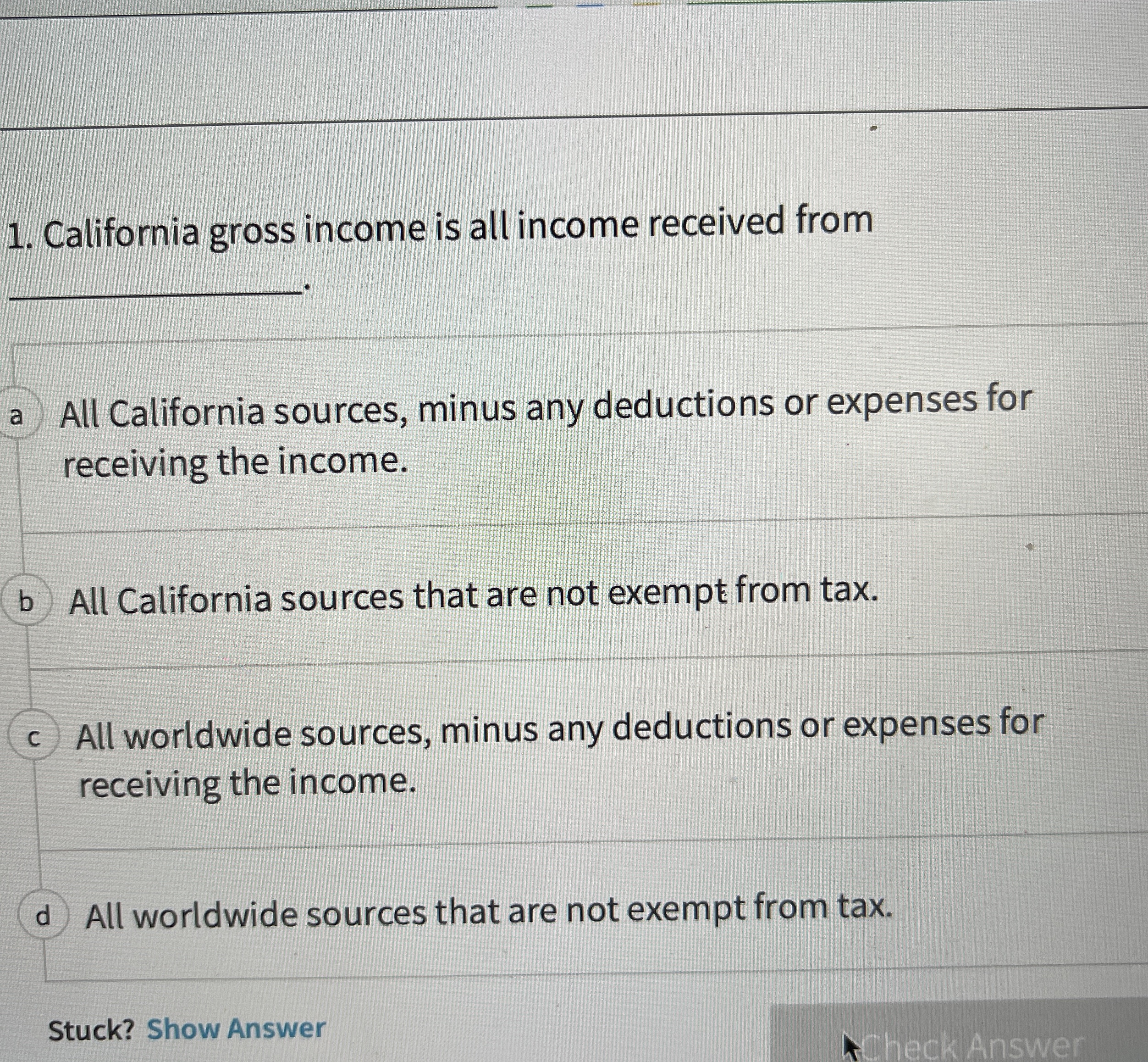 California gross income is all income received