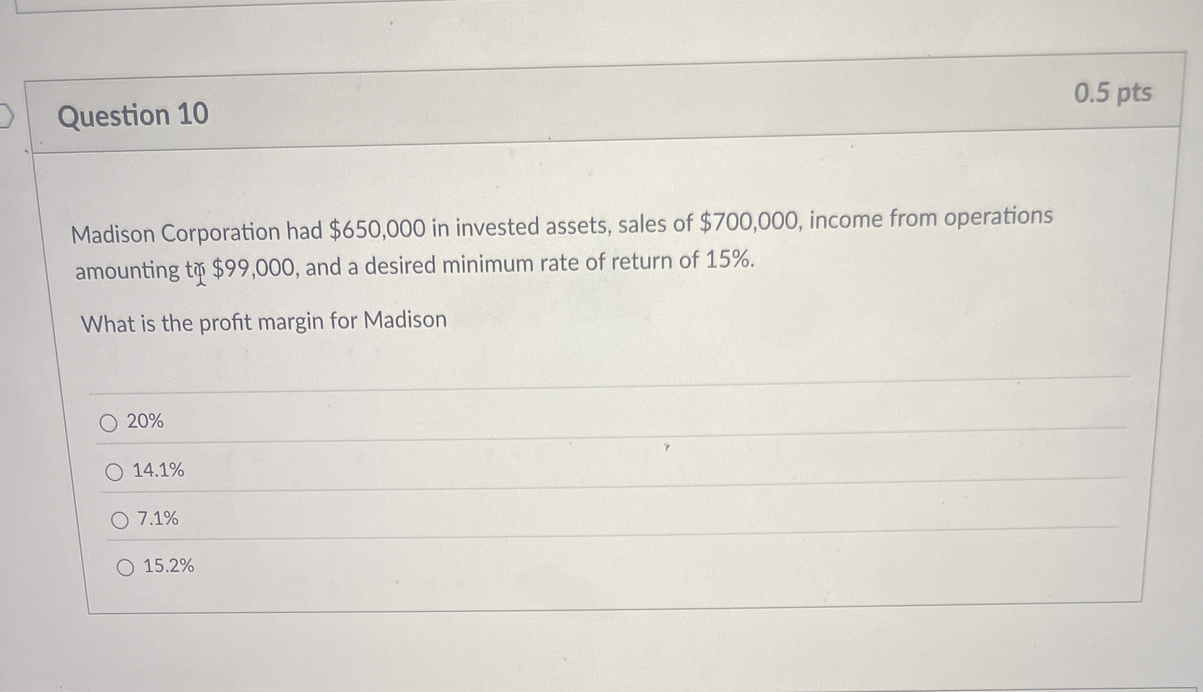 Question 1 0 0 . 5 pts Madison Corporation had $