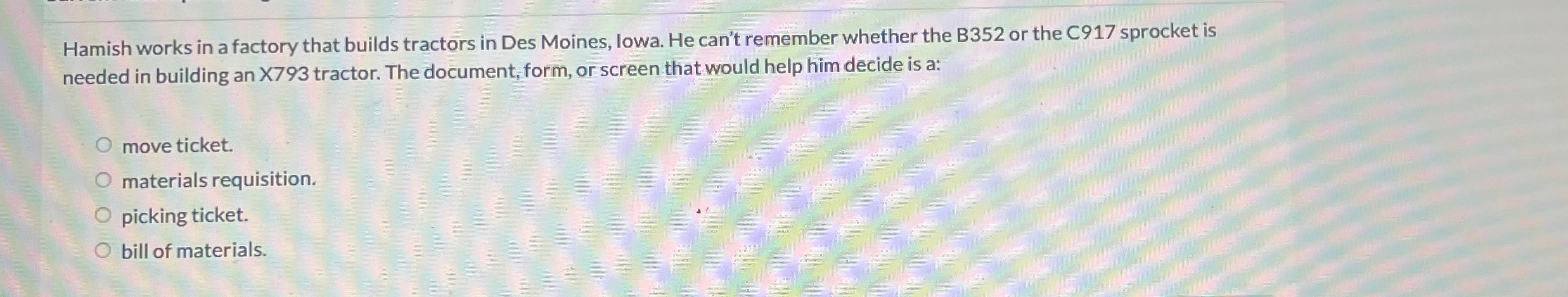 Hamish works in a factory that builds tractors in