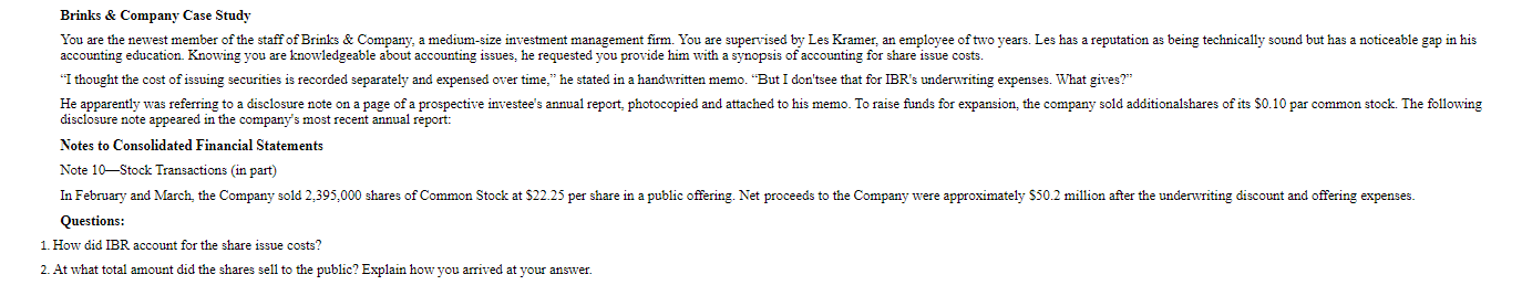 Brinks & Company Case Study accounting education.