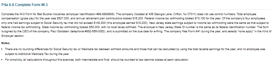 PSa 6 - 8 Complete Form W - 3 Complete the W - 3