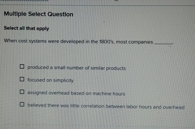 Multiple Select Questlon Select all that apply
